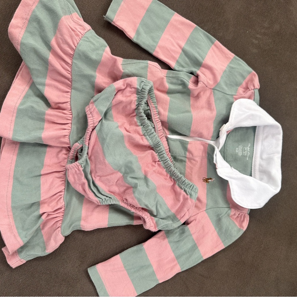 Ralph Lauren Pink and Green Striped Baby Outfit